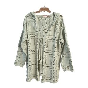 Willow & Root Crochet Hooded Cardigan in Seafoam, Large
